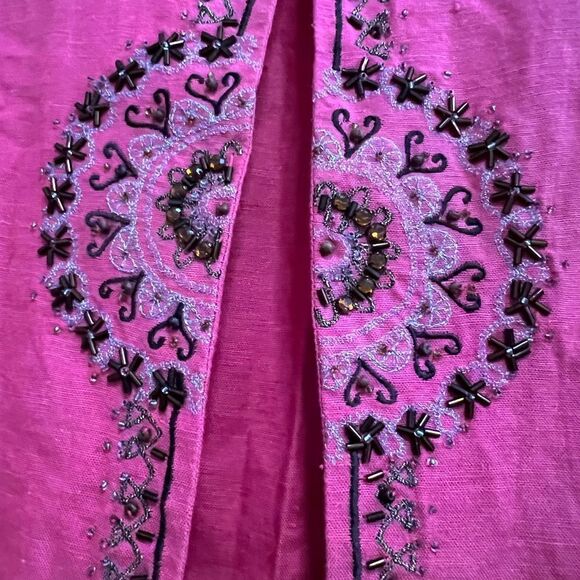 Vtg Brownstone Studio pinky-red bead embellished hook & eye closure cardigan - Picture 4 of 7